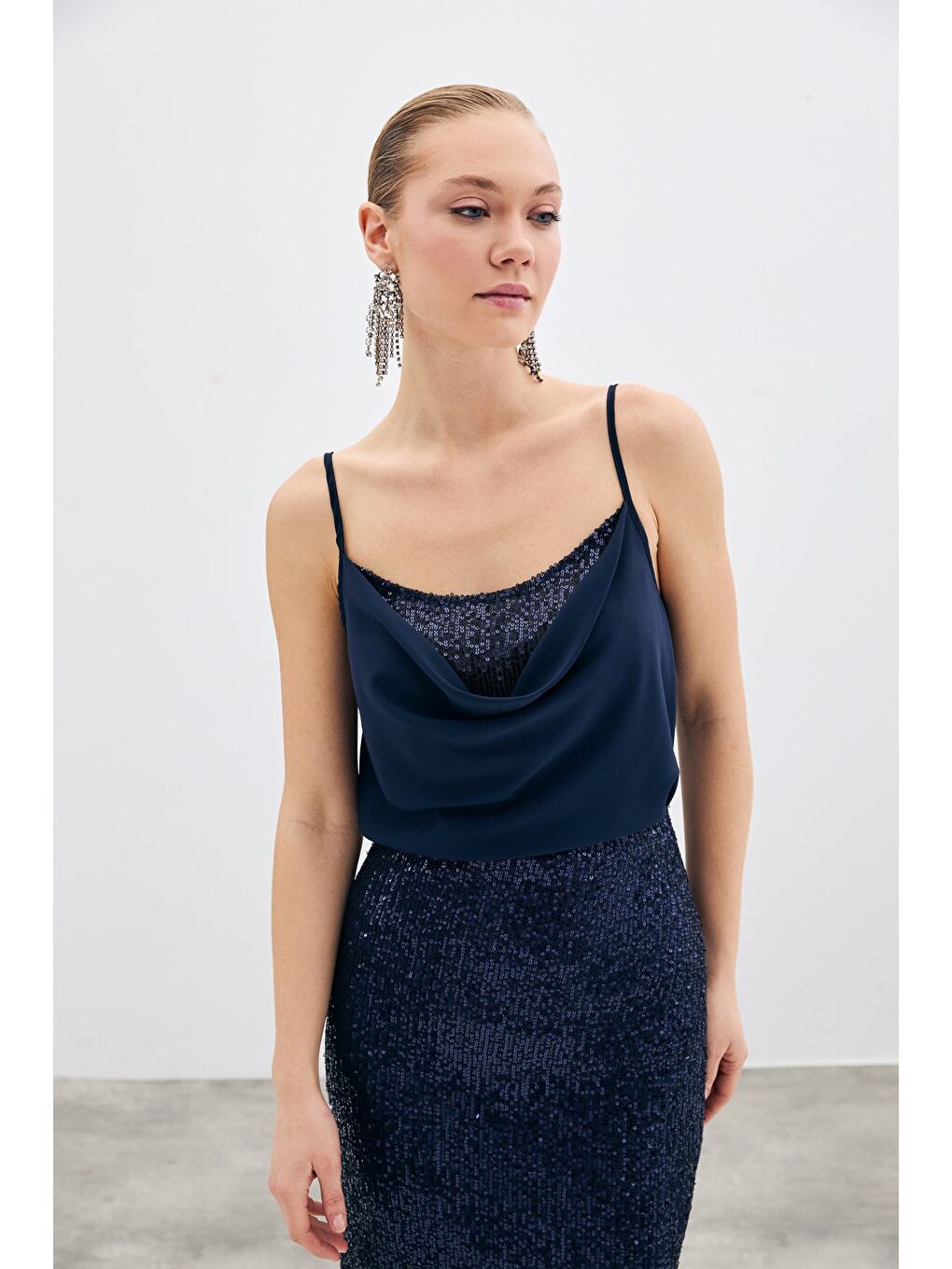 Degaje Yaka Bluz - Lacivert-3