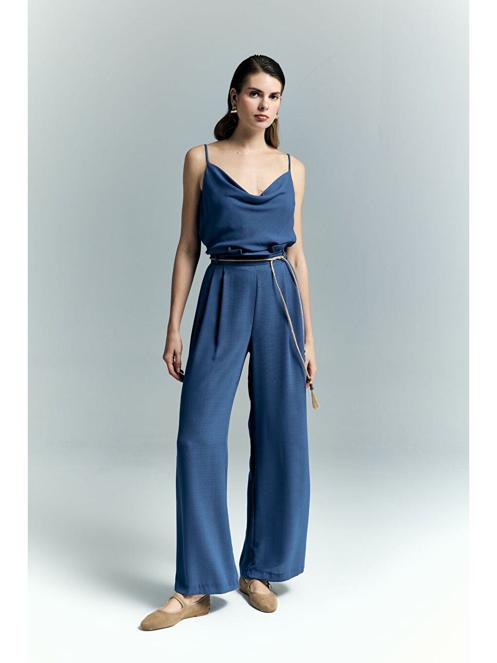 Kemer Detaylı Pantolon - İndigo-3