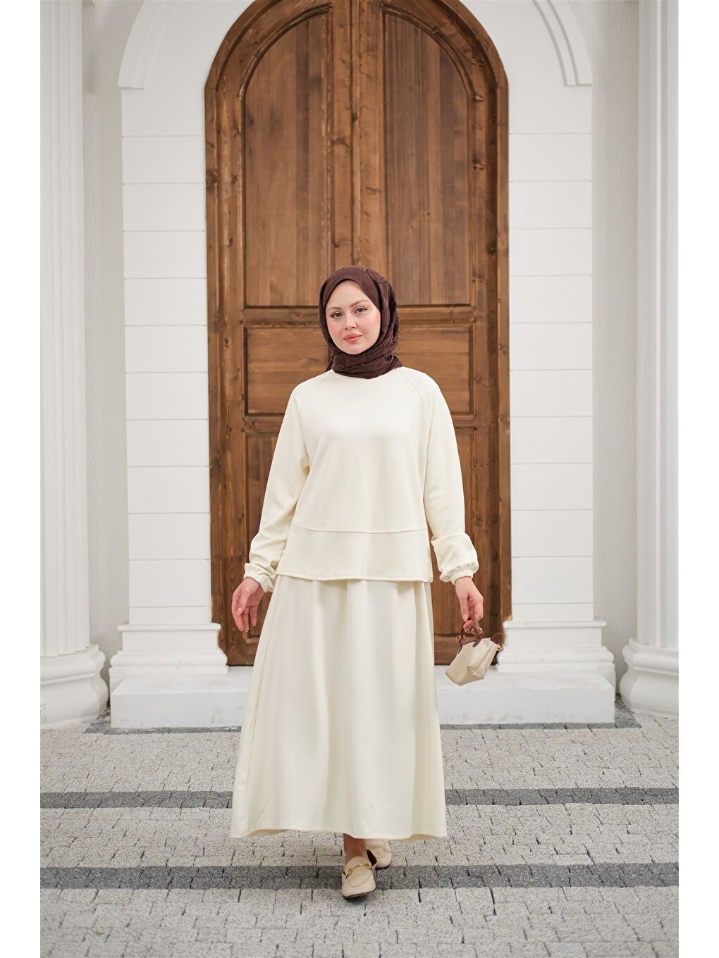 Kadın Etekli Takım Ekru-3