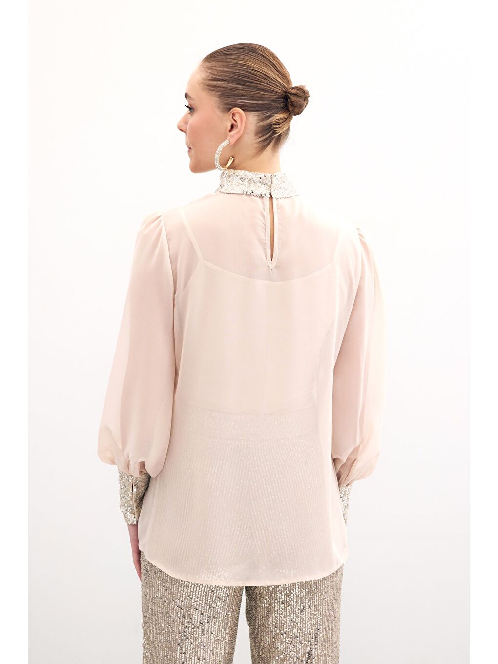Payet Detaylı Bluz - Bej-3