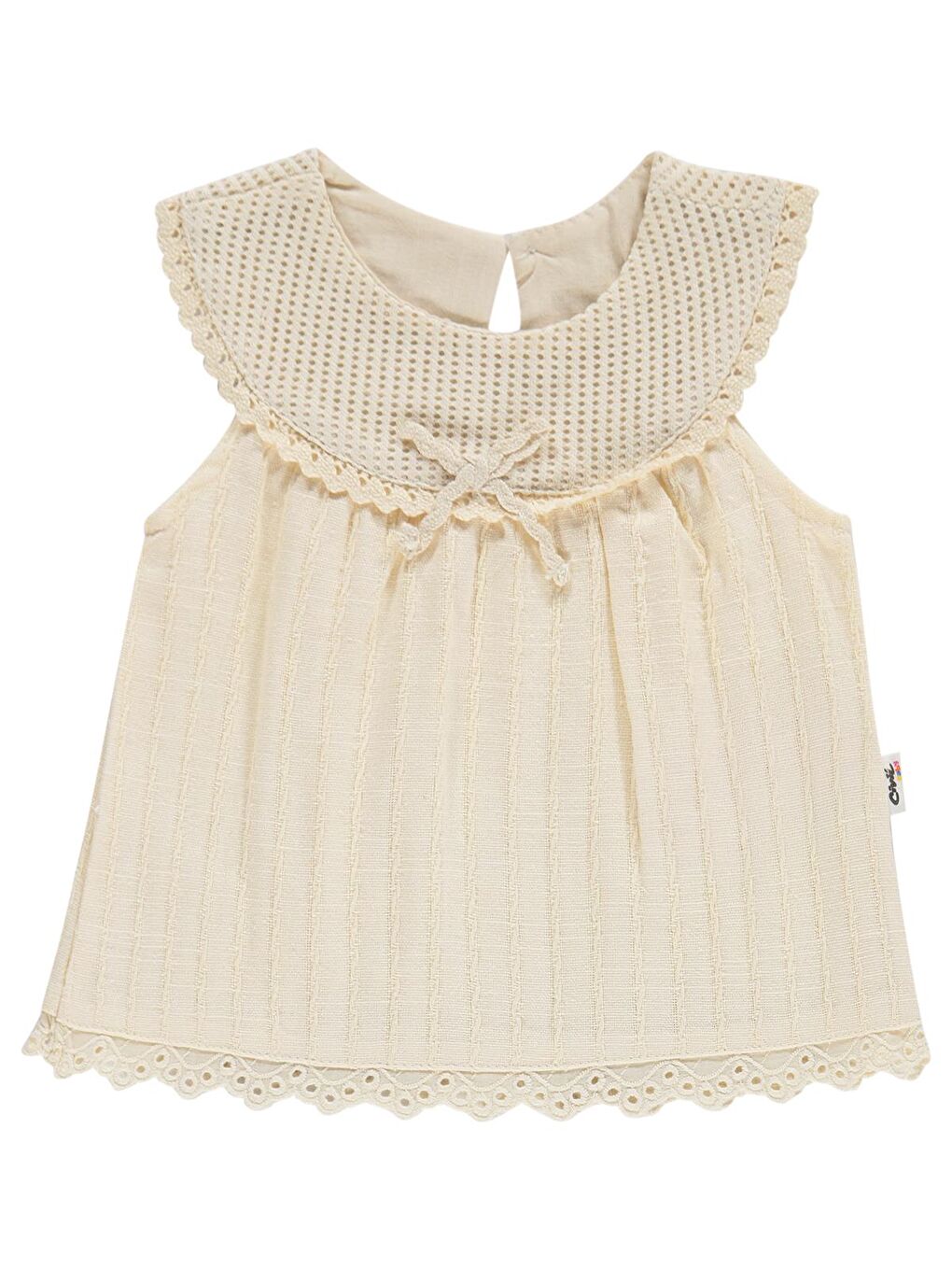 Ekru Baby Yaka Dantelli Çizgili Kumaş 6-18 Ay Takım - Bej-3