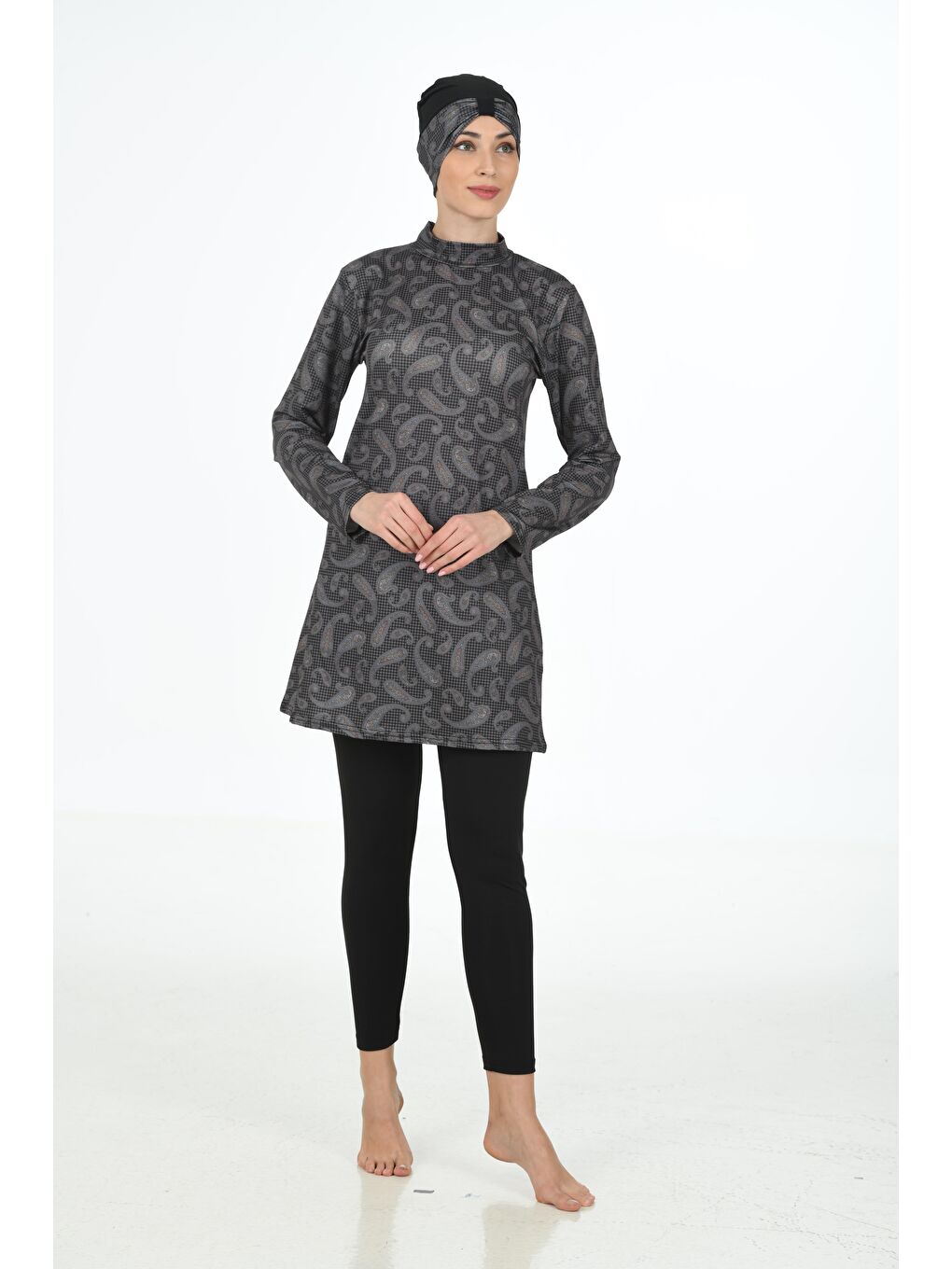 Siyah Tam Kapalı Elastanlı Tesettür Mayo 3321-7