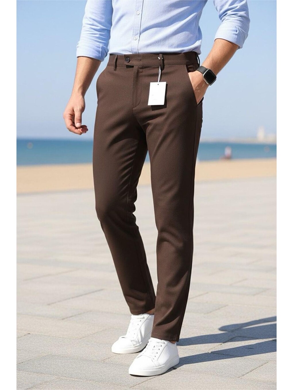 Kahverengi Harrys Erkek Yeni Sezon Smart Casual Dar Kesim Kumaş Pantolon