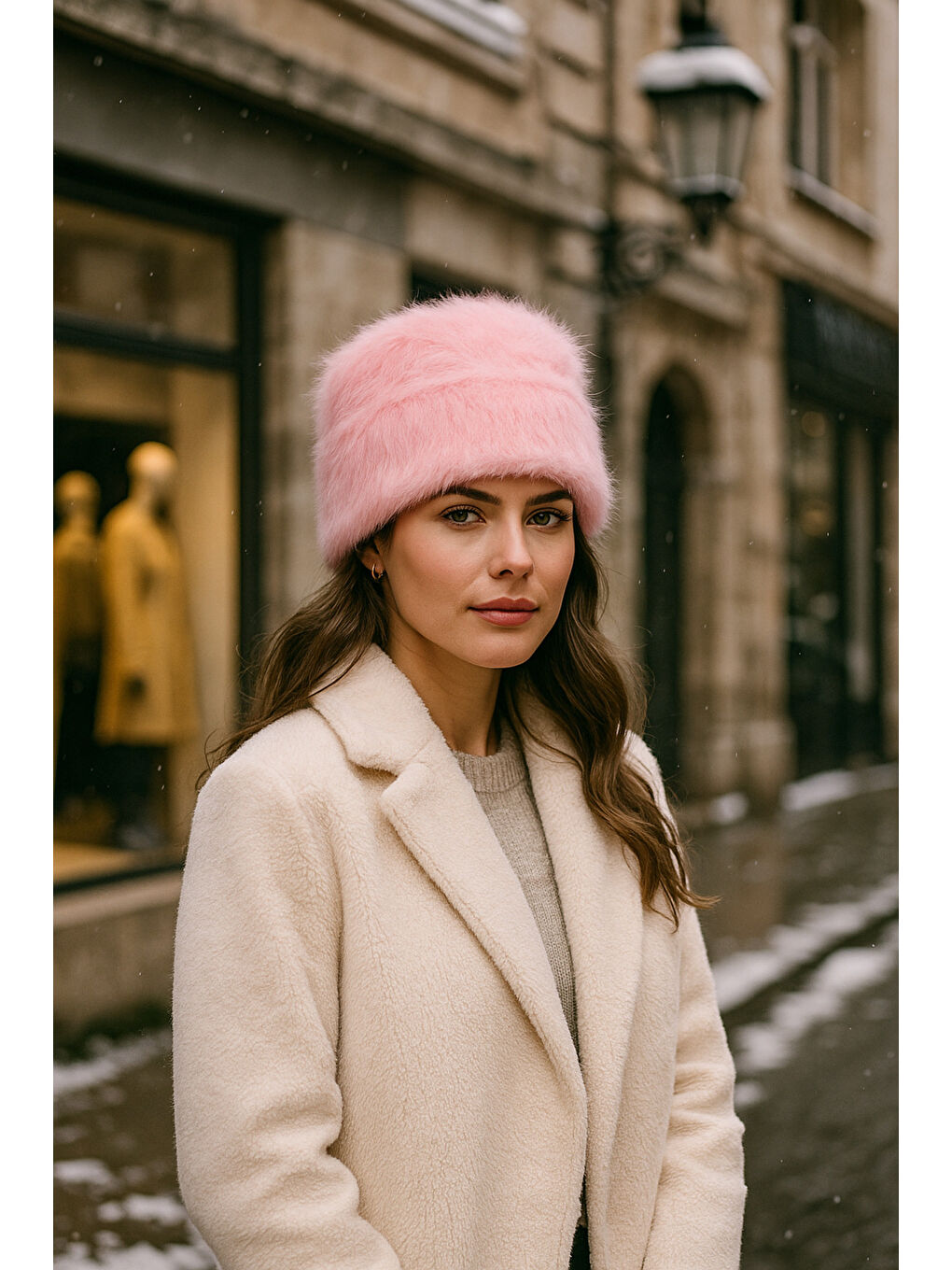 Pembe Kadın Pudra Yünlü Pelüş Bere BERE1146-3