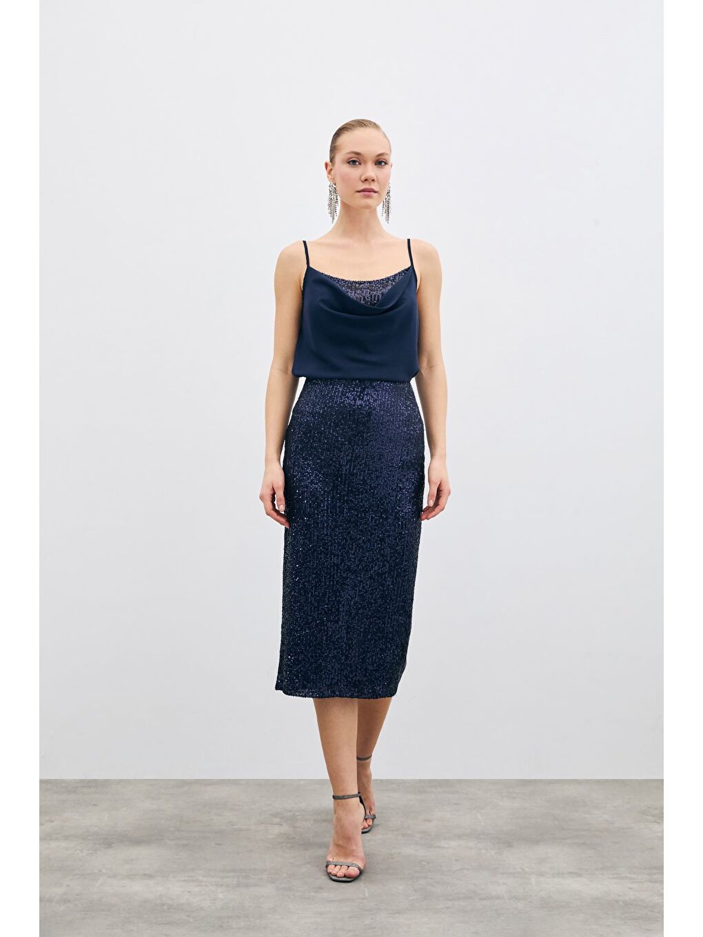 Degaje Yaka Bluz - Lacivert-5