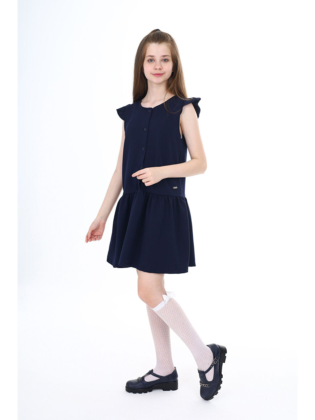 Lacivert Kız Çocuk Okul Elbise-5