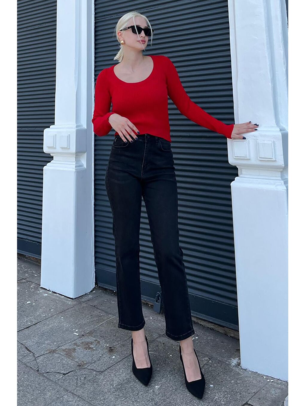 Kırmızı Bisiklet Yaka Basic Örme Kazak Mg2189-5