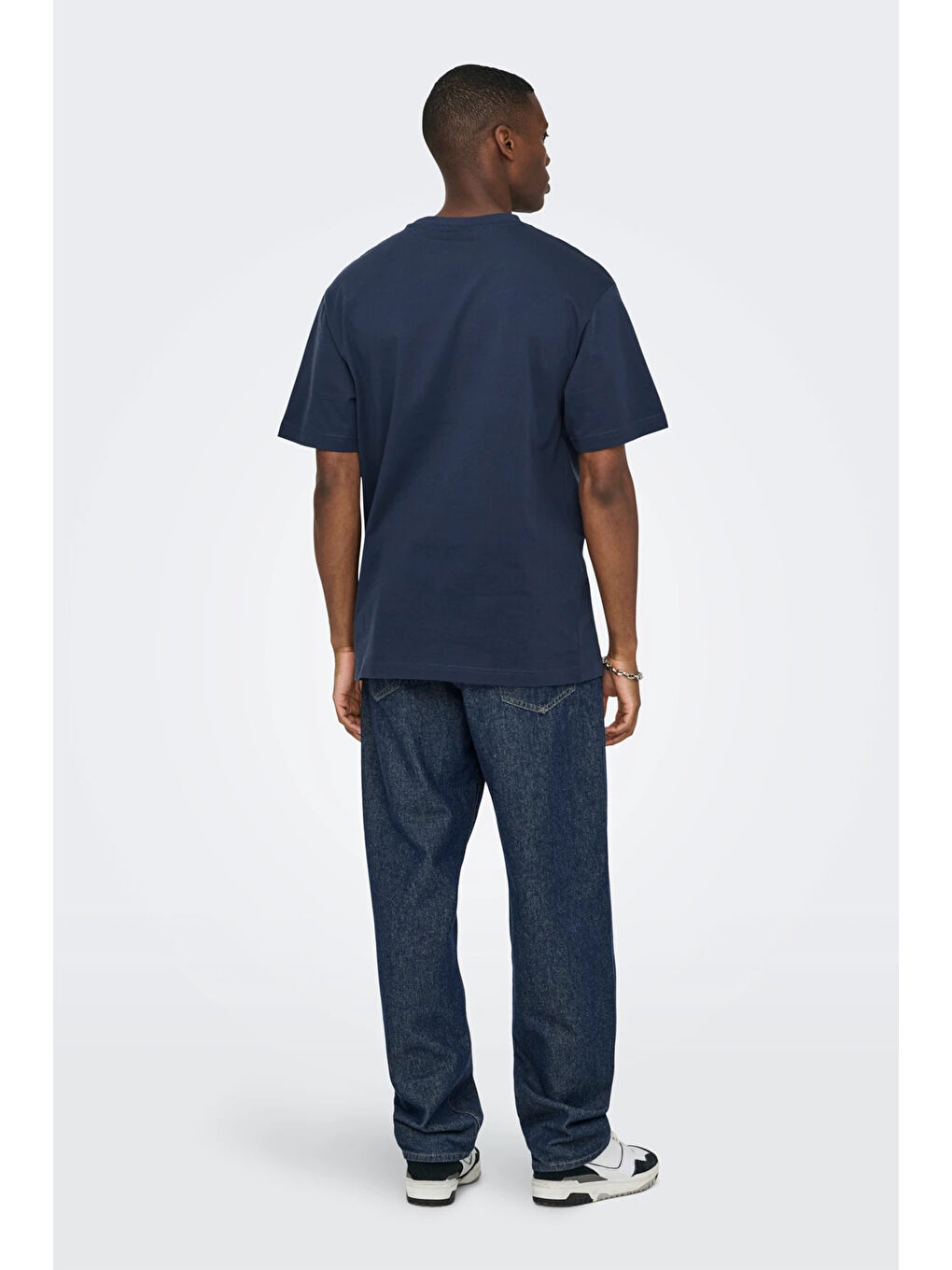 Lacivert Onsfred % 100 Pamuk Relaxed Fit Bisiklet Yaka T Shirt 22022532-4