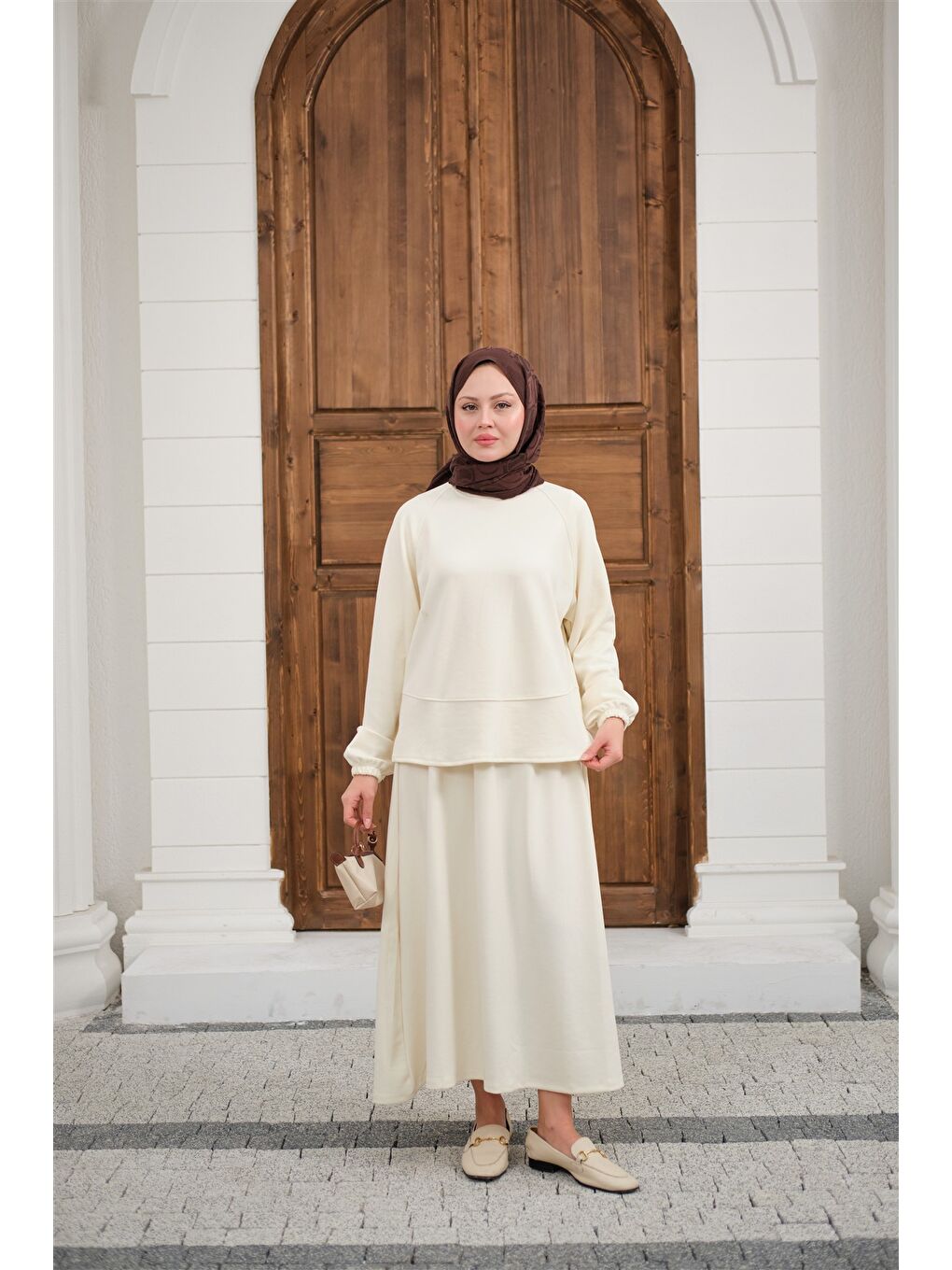 Kadın Etekli Takım Ekru-4