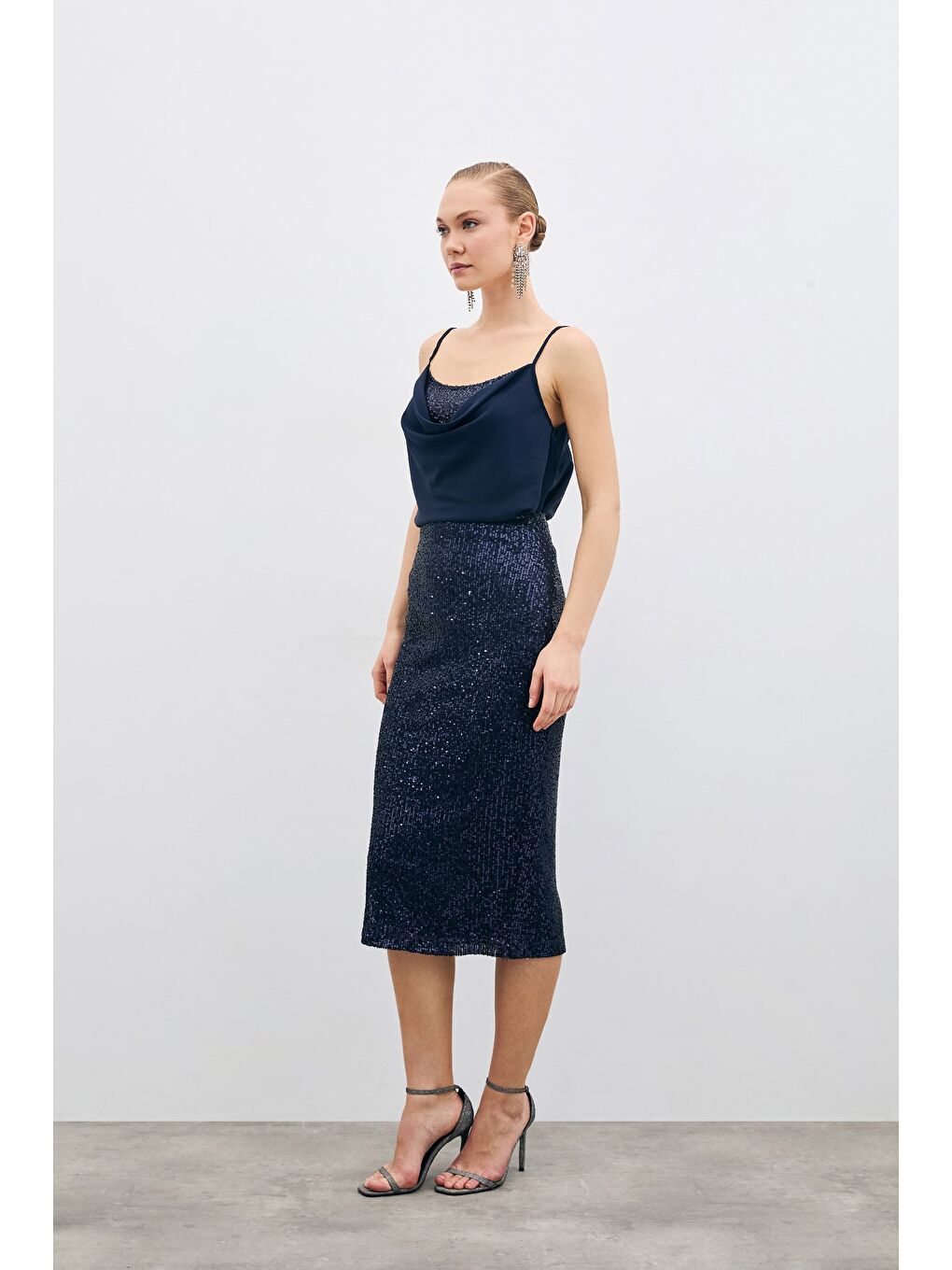 Degaje Yaka Bluz - Lacivert-6