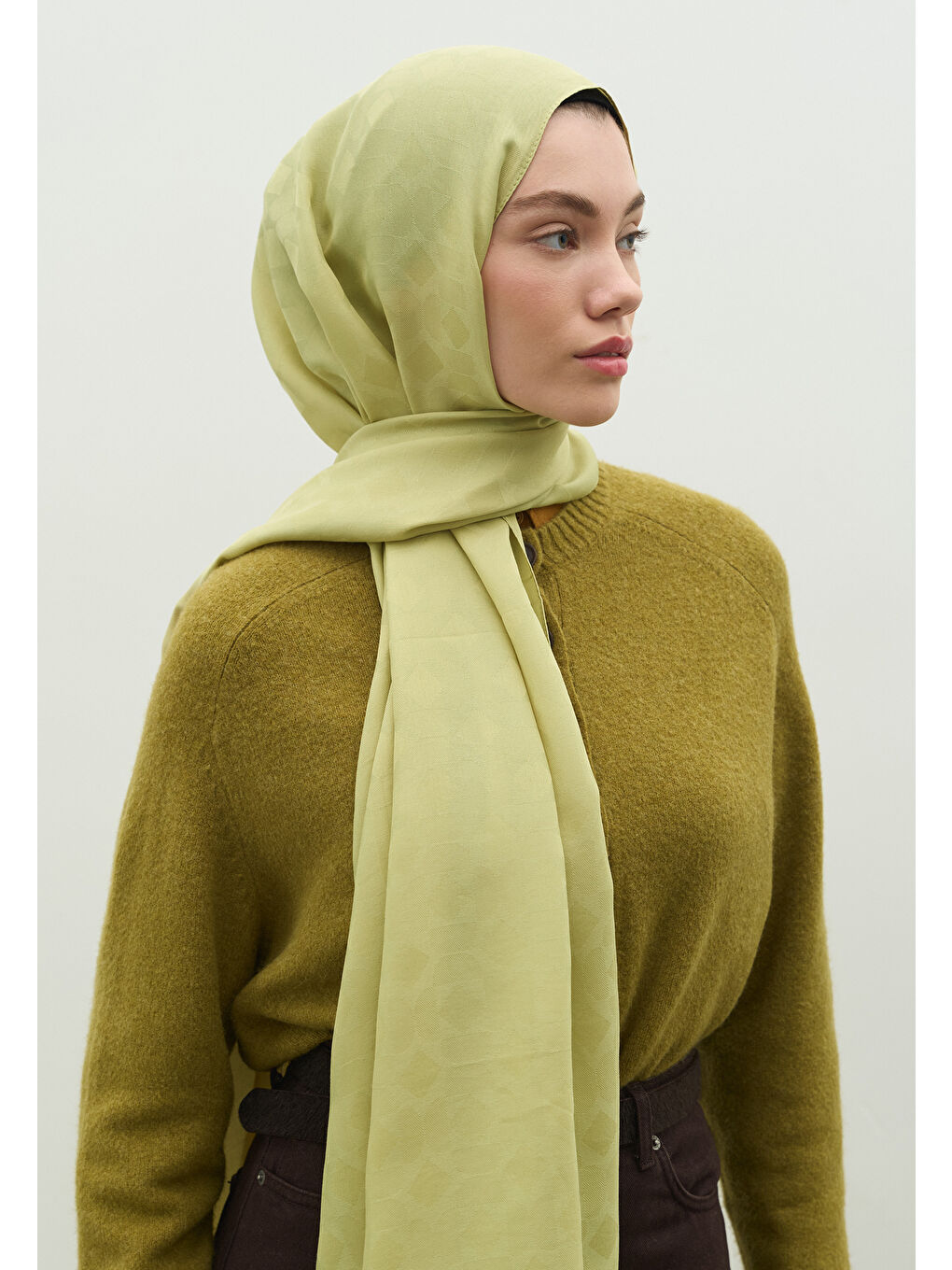 Yeşil OSLO PAMUK FLOŞ JAKARLI ŞAL ADAÇAYI-2