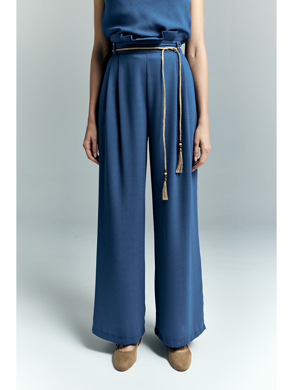 Kemer Detaylı Pantolon - İndigo-4