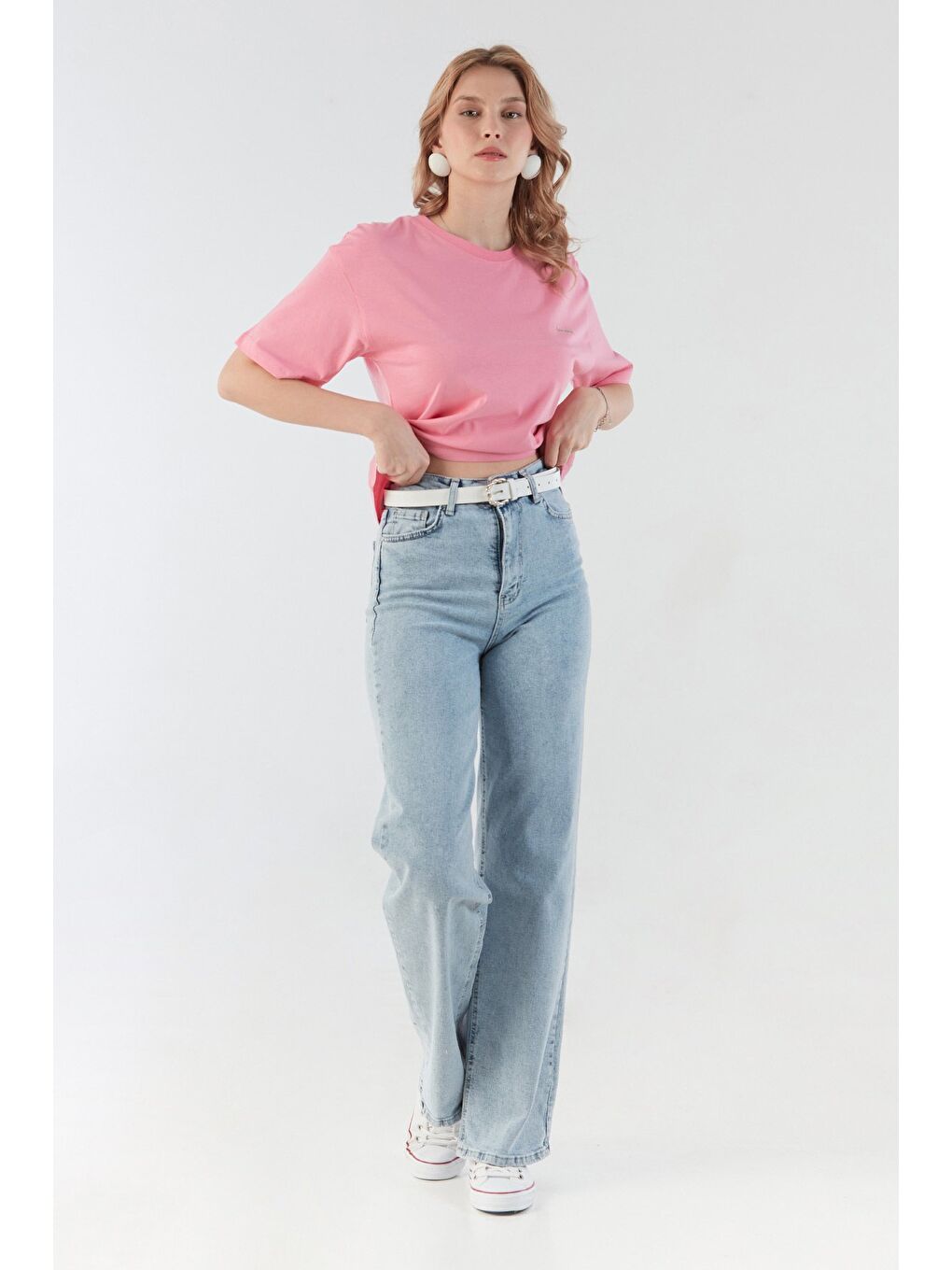 Pembe Peacebud Aksesuar Detaylı Oversize Crop Tişört-3