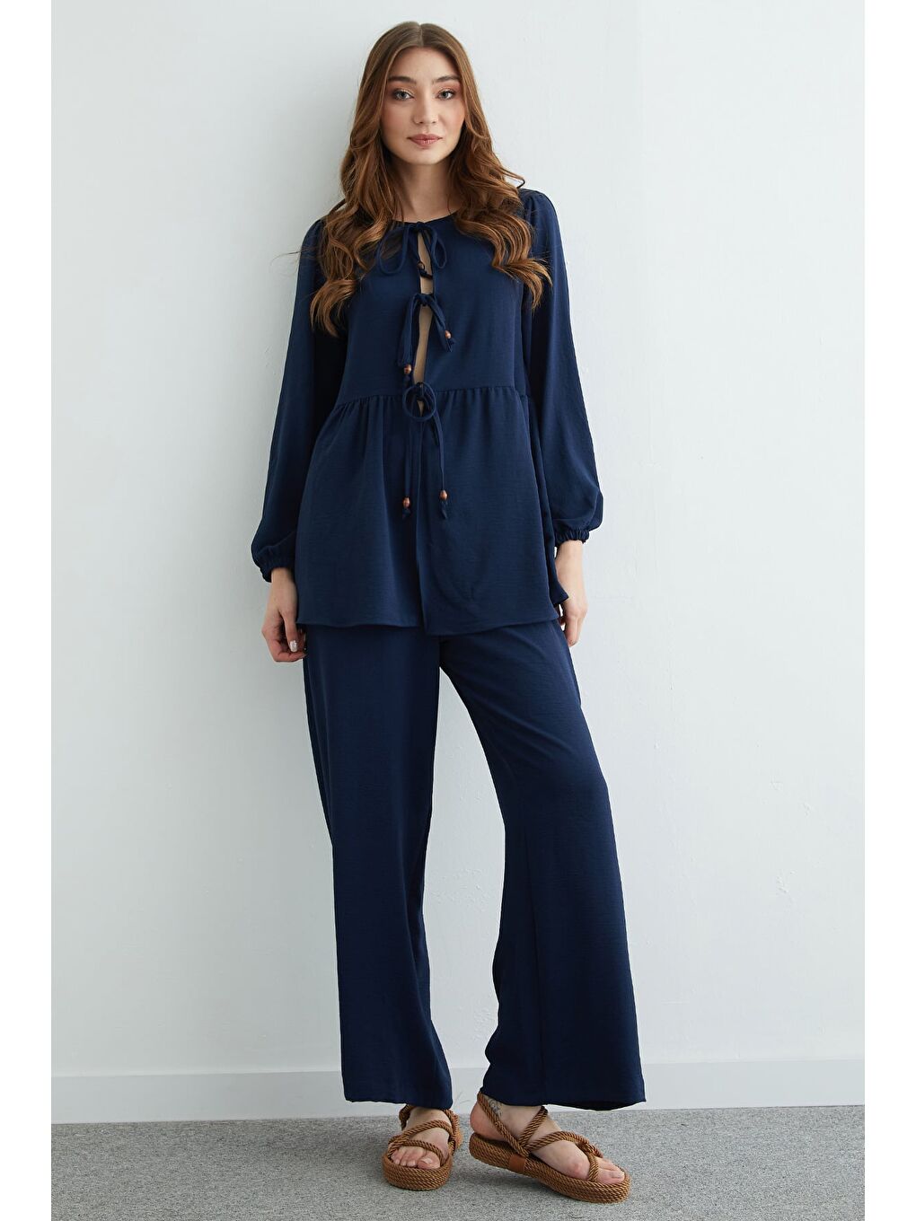 Lacivert Fullamodest Önü Bağlamalı Ayrobin Kimono 2 Li Takım-4