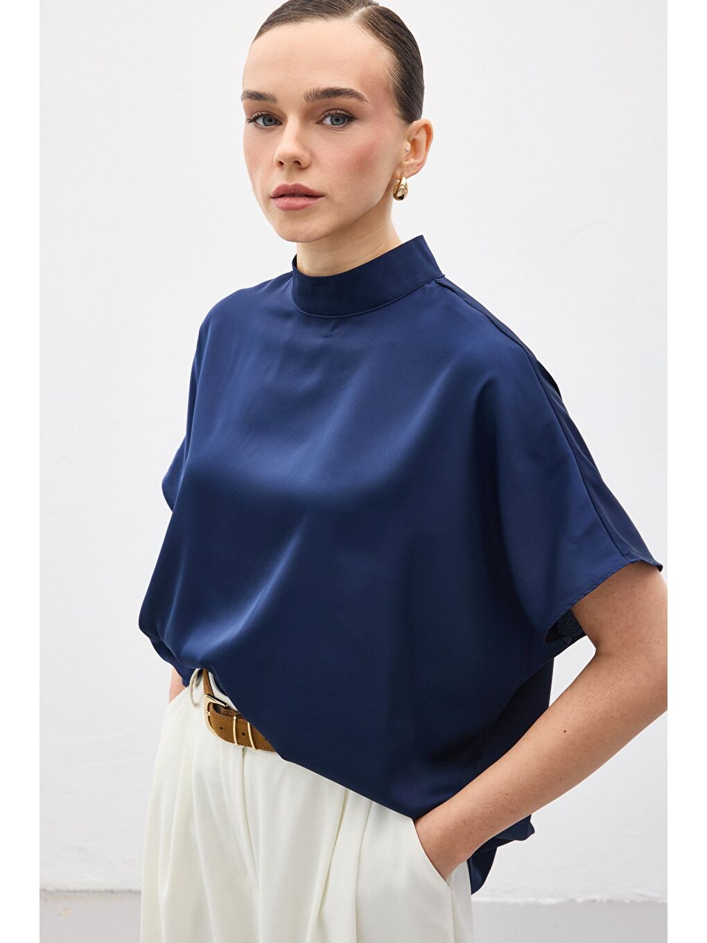 Yarasa Kol Salaş Bluz - Lacivert-2