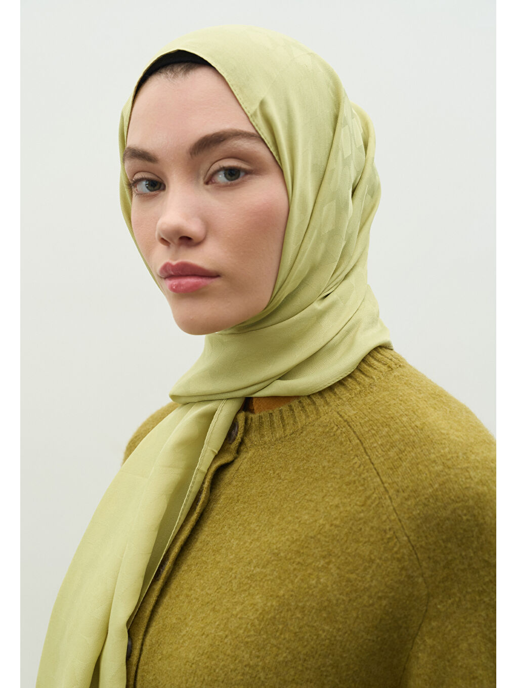 Yeşil OSLO PAMUK FLOŞ JAKARLI ŞAL ADAÇAYI-3