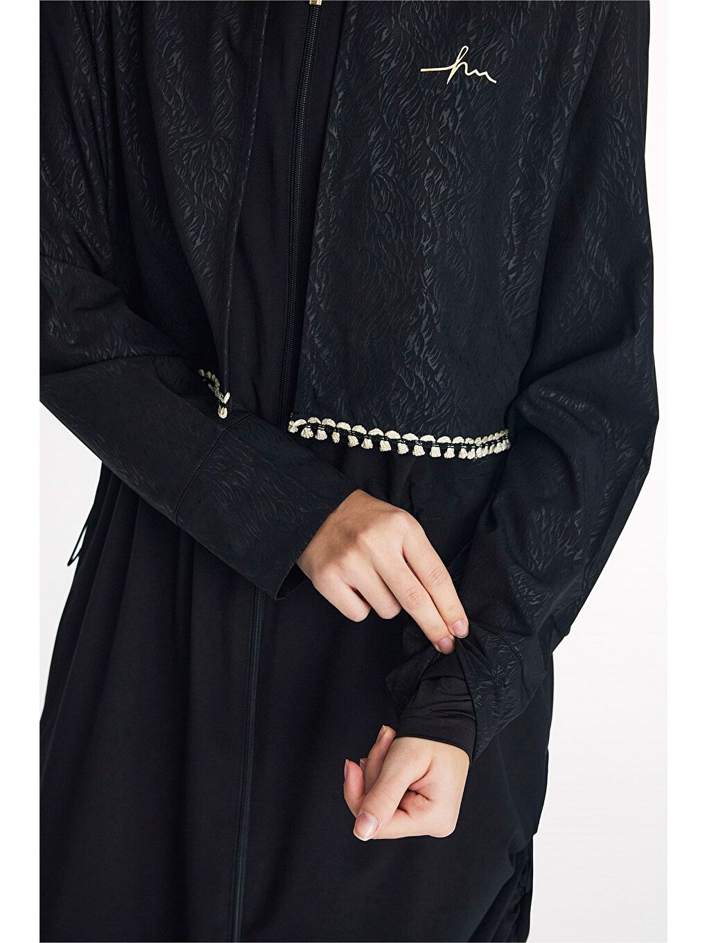 Vaha Koleksiyonu Dokulu Kumaş Siyah Tam Boy 5 Parça Tam Tesettür Mayo Takımı 5084-7