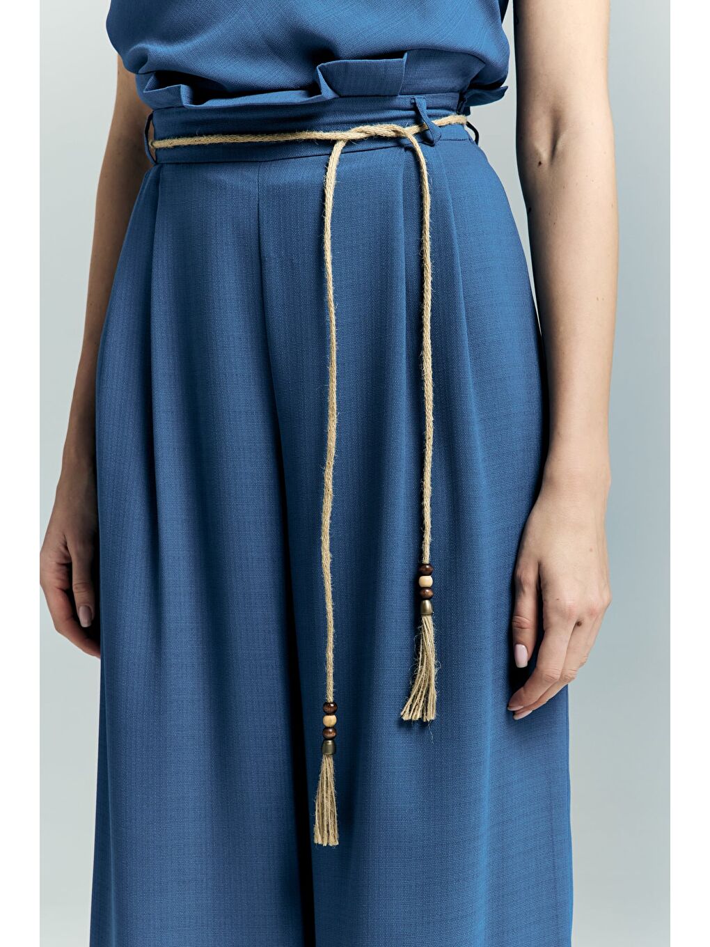 Kemer Detaylı Pantolon - İndigo-5