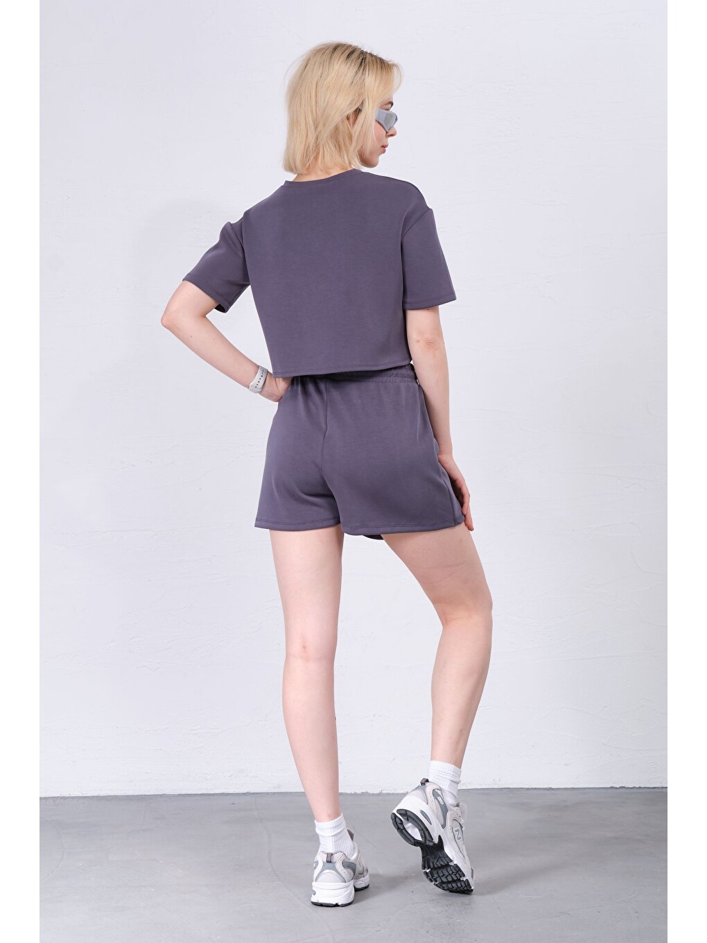 Antrasit Modal Karışımlı Çift Görünümlü Şort Etek – Beli Lastikli Ve Bağcıklı, Örme Kadın Skort @treviso-4