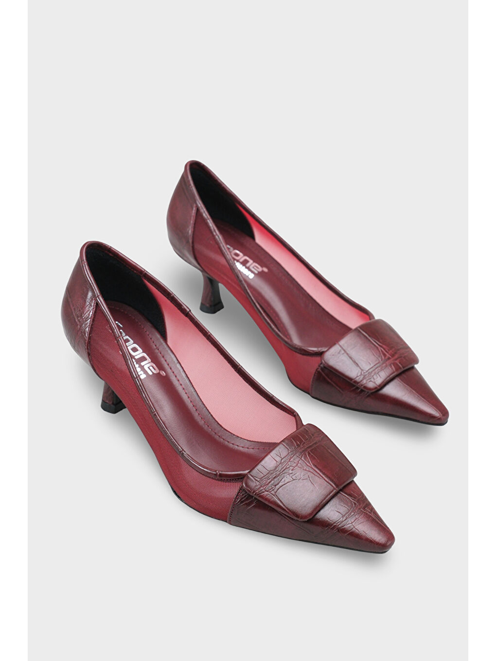 Bordo Fidela Fileli Sivri Burunlu Orta Topuklu Kadın Ayakkabı-1