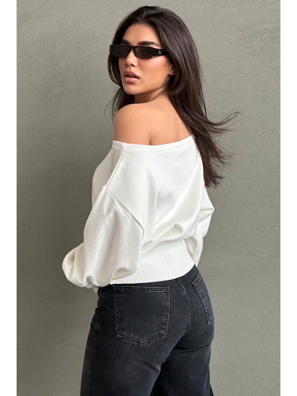 Ekru Ribbed Asimetrik Kesimli Kadın Kazak Mg2744-3