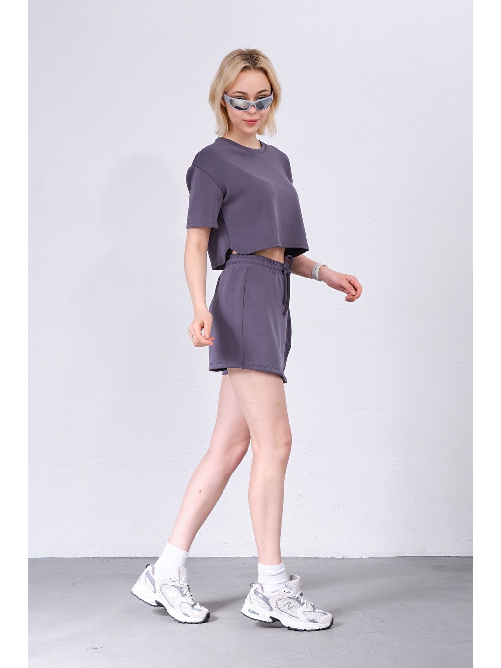 Antrasit Modal Karışımlı Çift Görünümlü Şort Etek – Beli Lastikli Ve Bağcıklı, Örme Kadın Skort @treviso-5