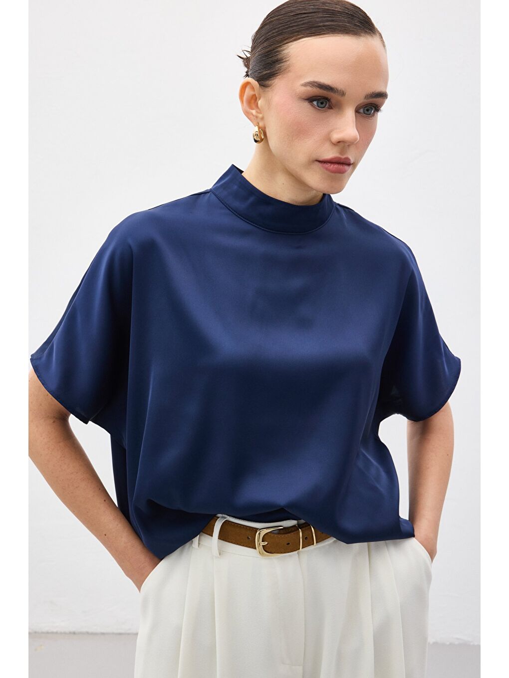 Yarasa Kol Salaş Bluz - Lacivert-3