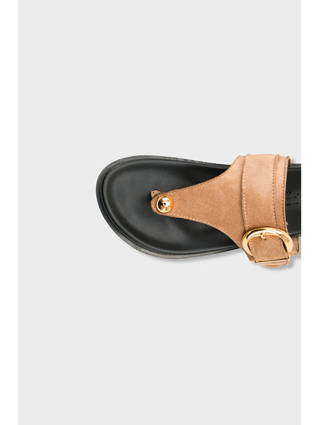 Bej Michell Düz Topuklu Parmak Arası Metal Tokalı Kadın Terlik-2