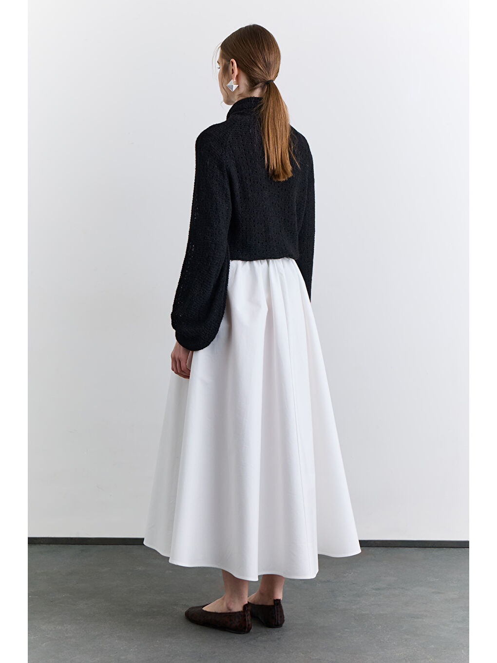 Bağlama Yakalı Ajurlu Kazak Siyah-4