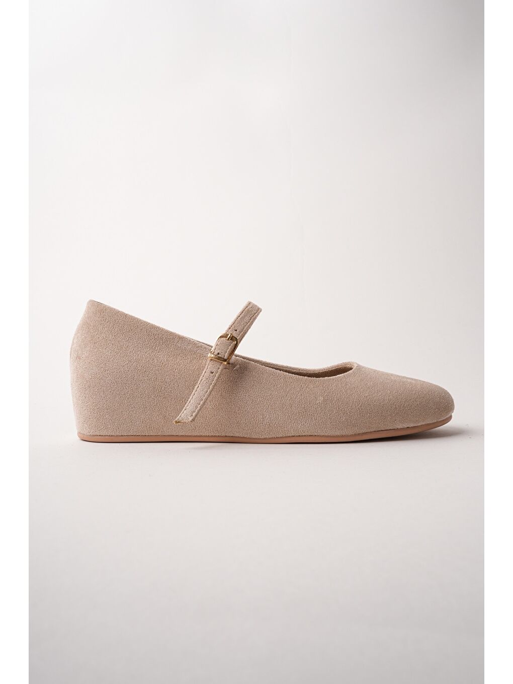 Bej BERNY Gizli Topuklu Deri Tek Bantlı Kadın Babet-1