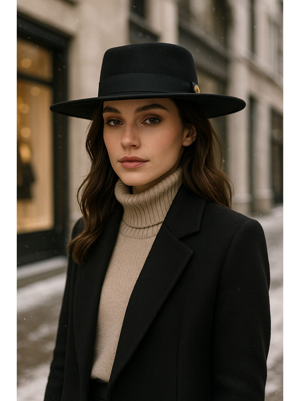 Kadın Siyah Kaşe Gondol Şapka SPK1148-1