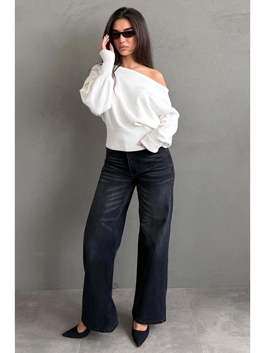 Ekru Ribbed Asimetrik Kesimli Kadın Kazak Mg2744-7