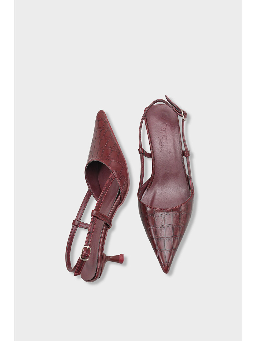 Bordo Vitoria Sivri Burunlu Orta Topuklu Arkası Kare Arkadan Bantlı Kadın Ayakkabı-4