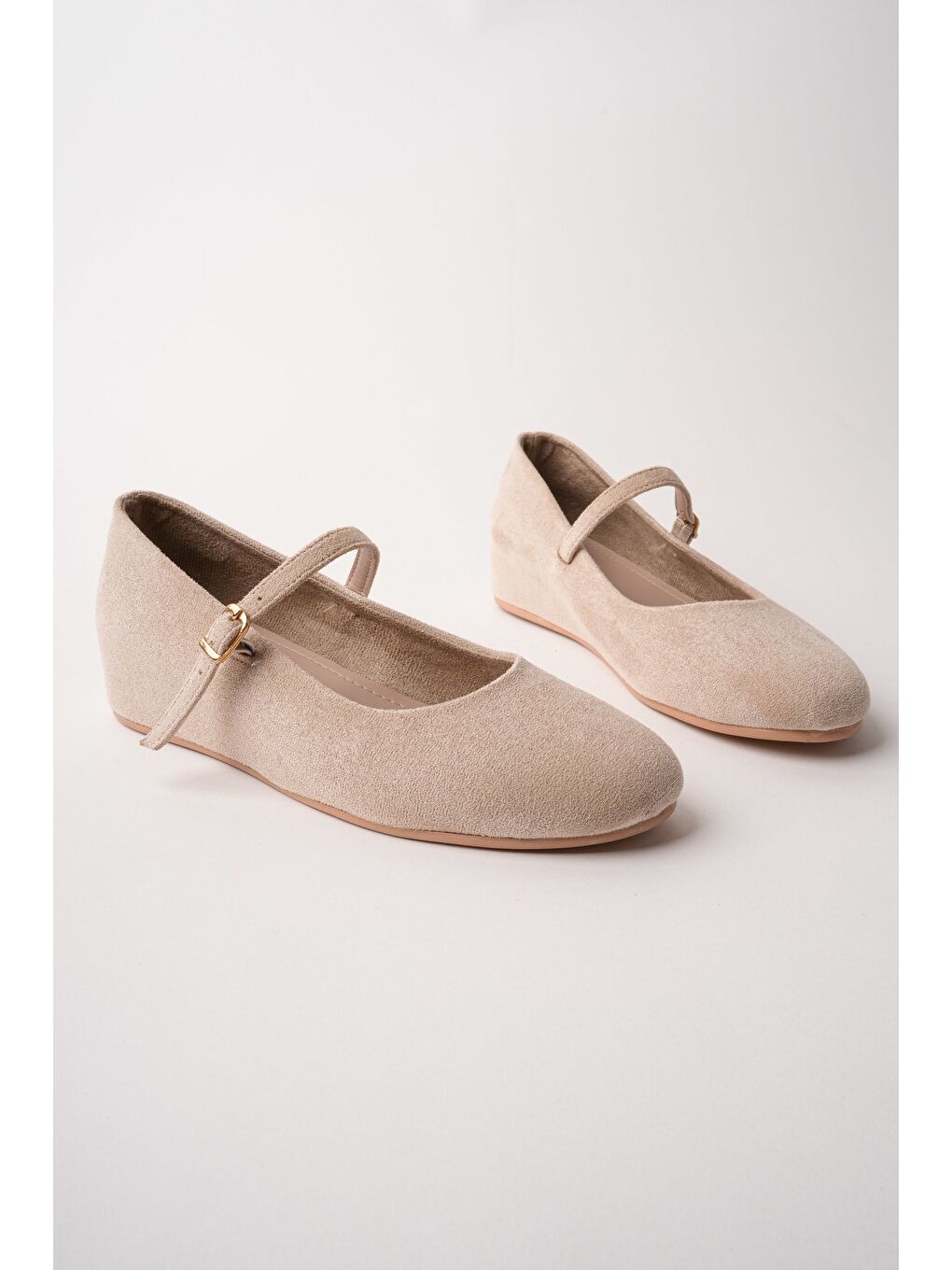 Bej BERNY Gizli Topuklu Deri Tek Bantlı Kadın Babet-2