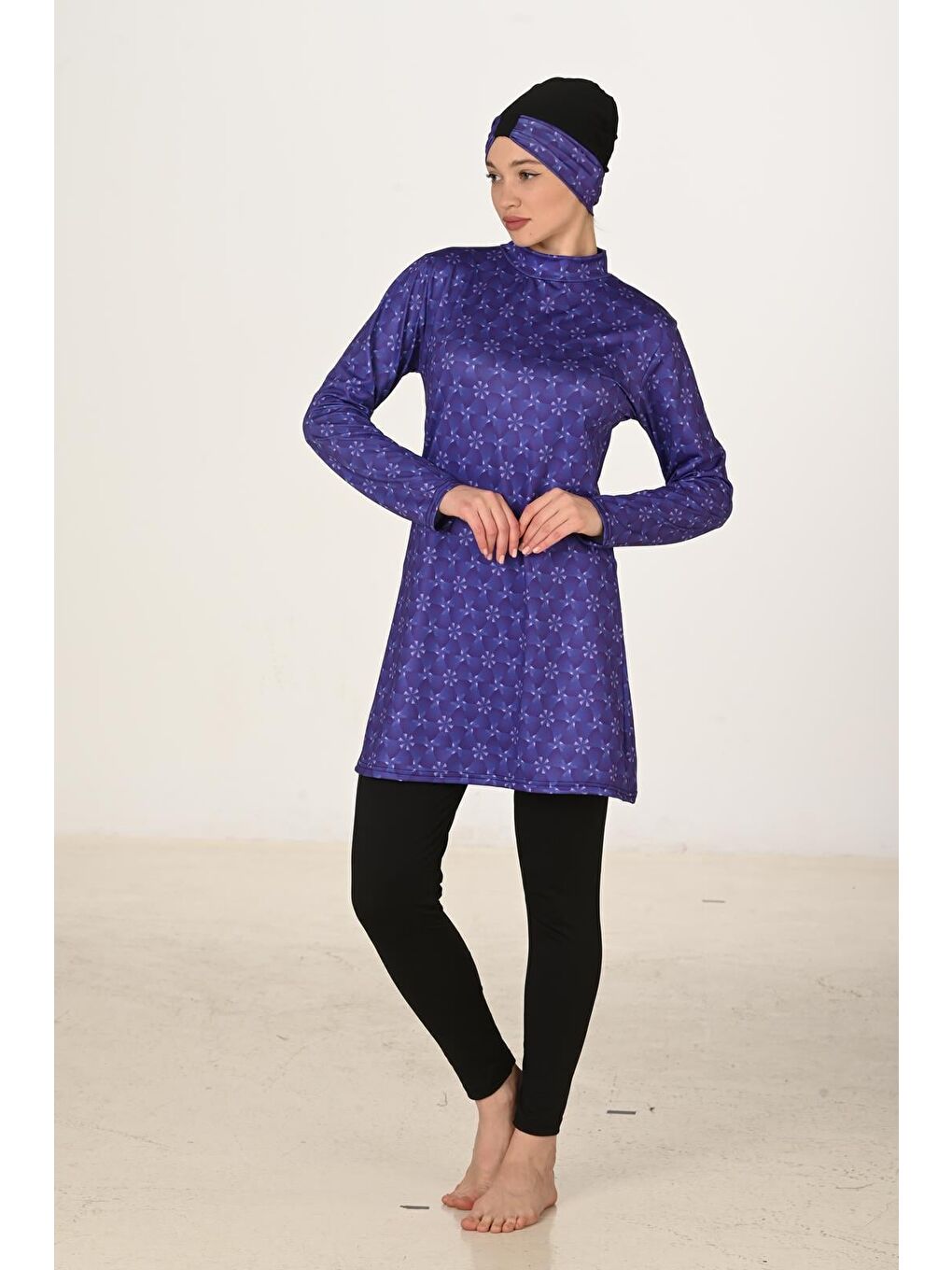 Siyah Tam Kapalı Elastanlı Tesettür Mayo 3409-6