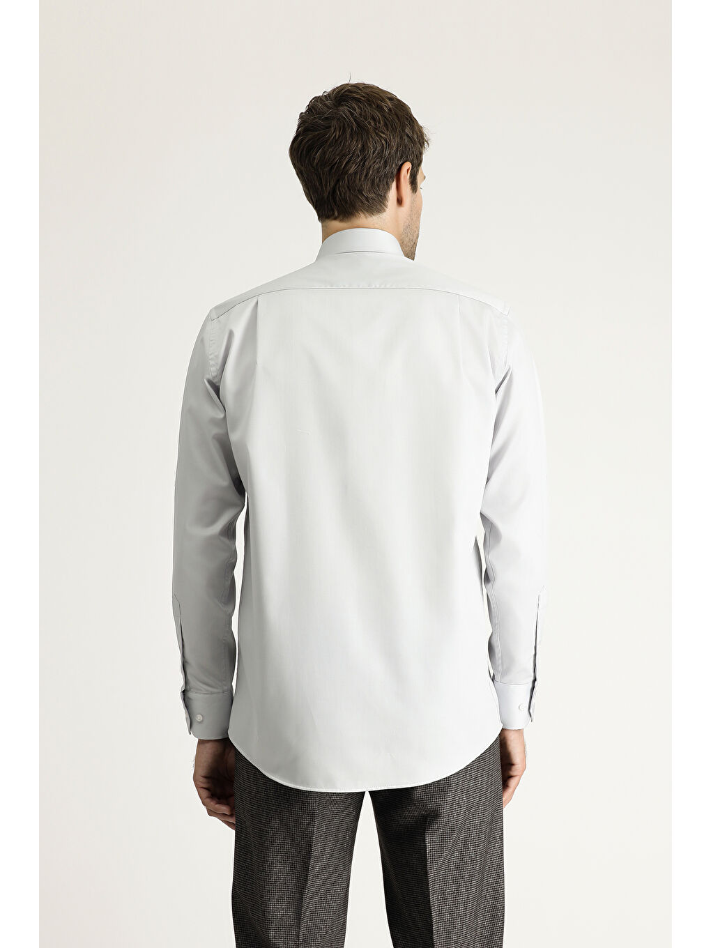 Gri Uzun Kol Non Iron Saten Klasik Pamuklu Gömlek-3