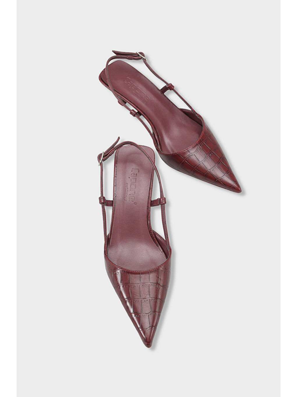 Bordo Vitoria Sivri Burunlu Orta Topuklu Arkası Kare Arkadan Bantlı Kadın Ayakkabı-5