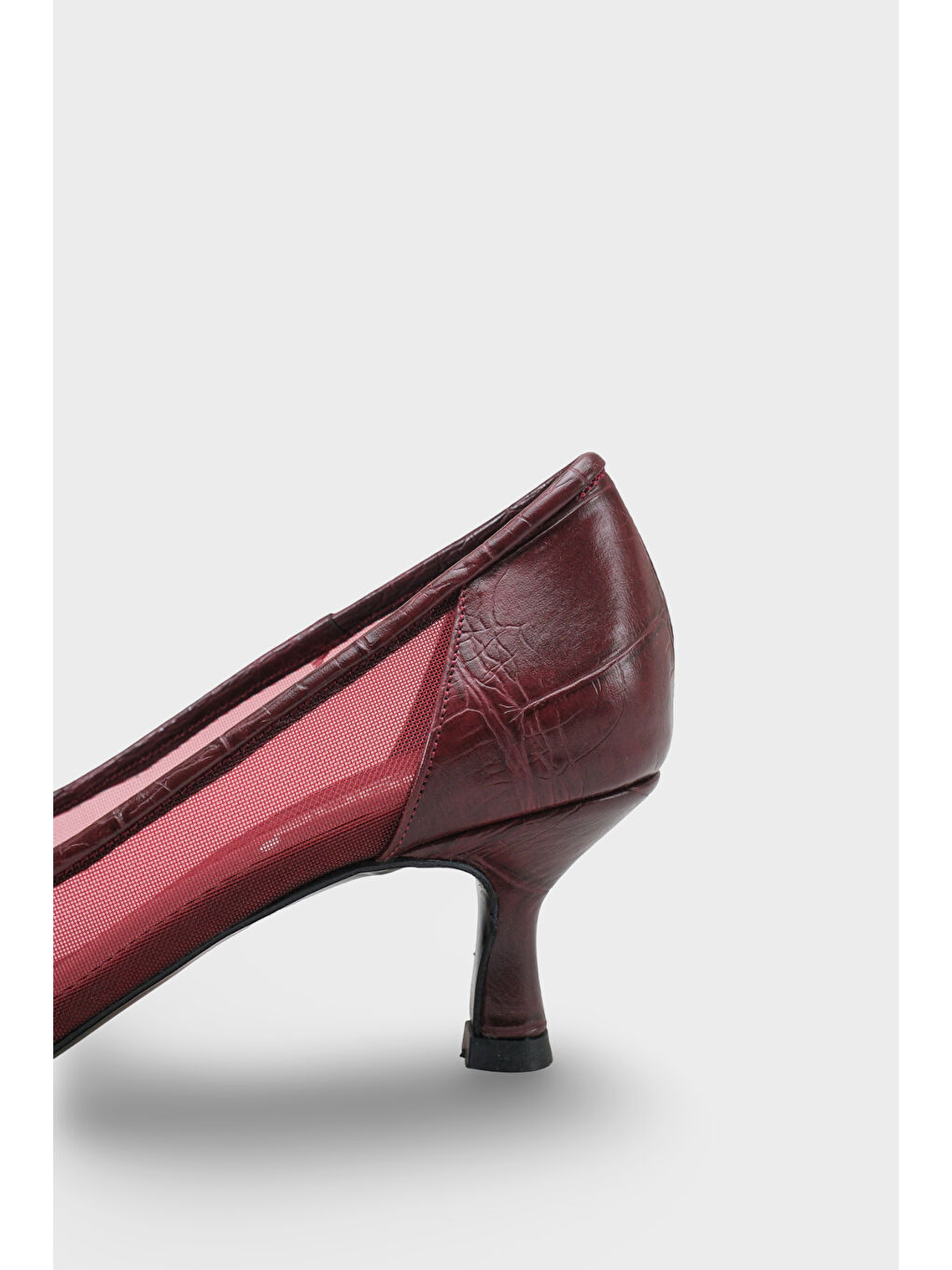 Bordo Fidela Fileli Sivri Burunlu Orta Topuklu Kadın Ayakkabı-2