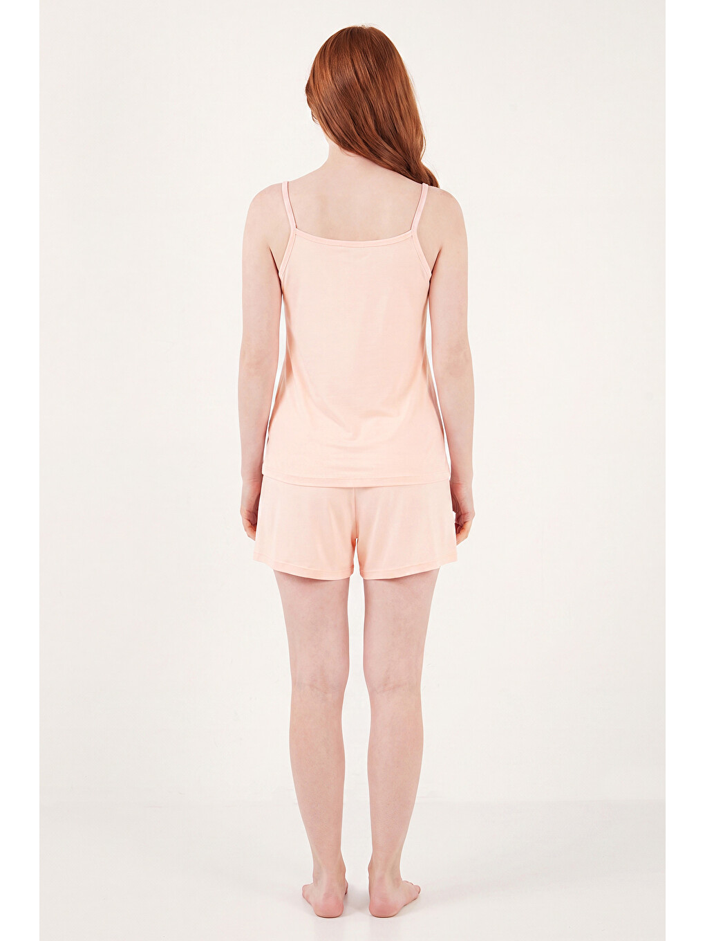 Pembe Yumuşak Dokulu Baskılı İp Askılı Şortlu Pijama Takımı 65750124-4