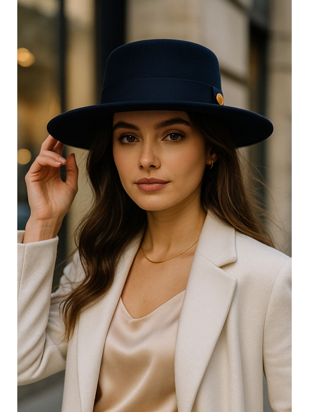 Kadın Lacivert Kaşe Gondol Şapka SPK1148-1