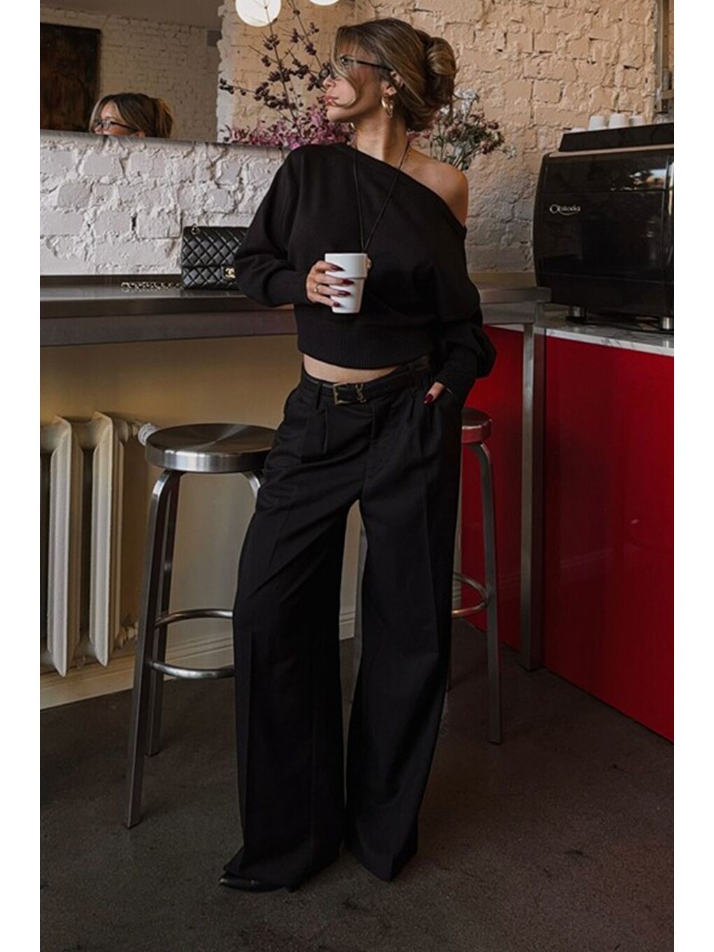 Siyah Ribbed Asimetrik Kesimli Kadın Kazak Mg2744-1