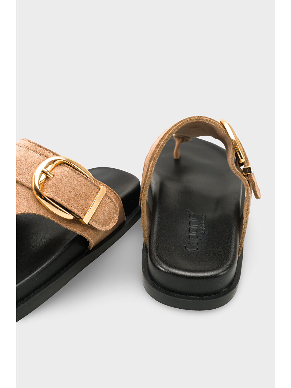 Bej Michell Düz Topuklu Parmak Arası Metal Tokalı Kadın Terlik-4