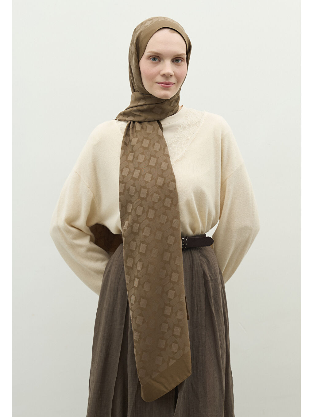 Kahverengi OSLO PAMUK FLOŞ JAKARLI ŞAL TOPRAK-1