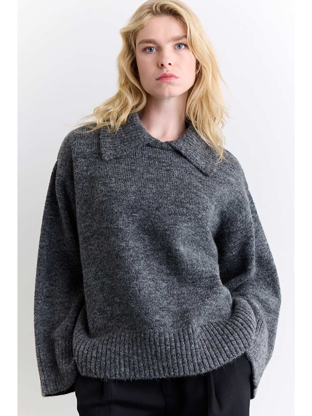 Geniş Yaka Oversıze Kazak Antrasit-1