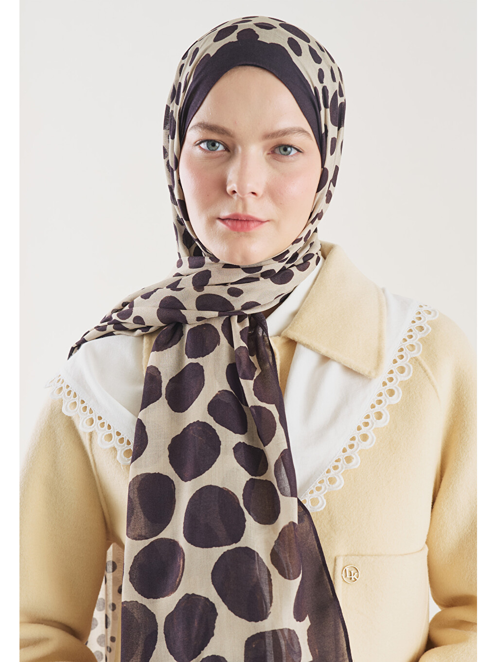 Polka Dots Desen Rami Şal Mürdüm-3