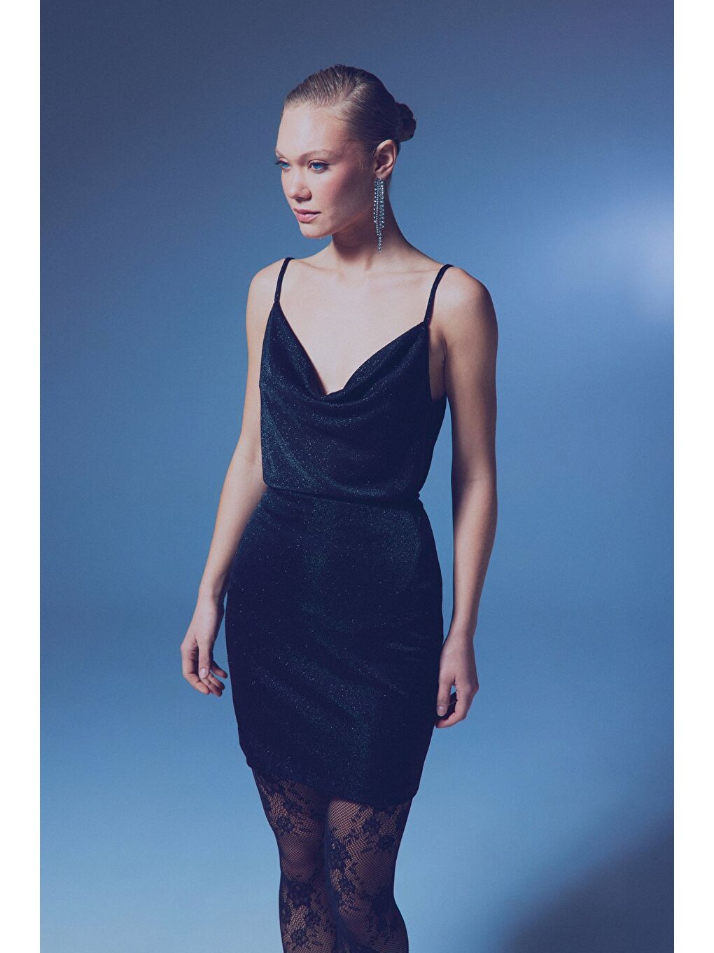 Simli Degaje Yaka Bluz - Siyah-2