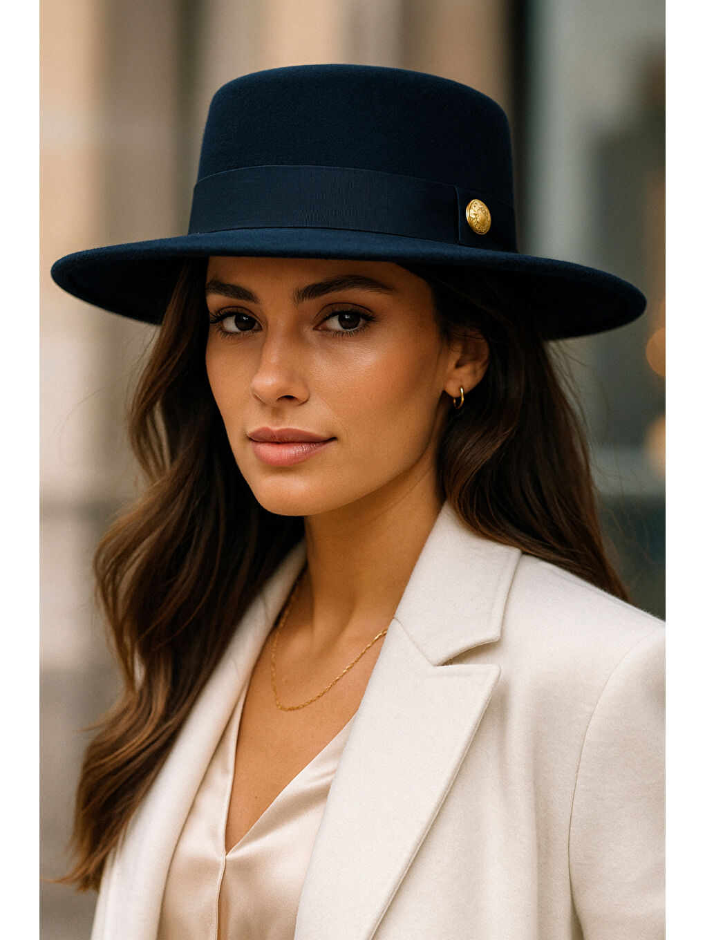 Kadın Lacivert Kaşe Gondol Şapka SPK1148-2