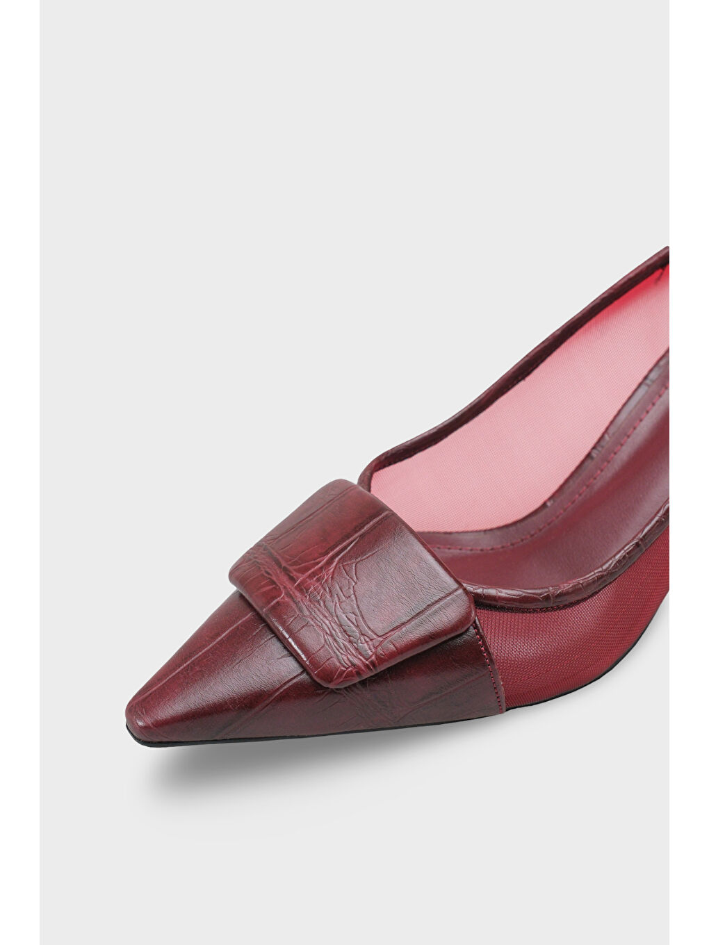 Bordo Fidela Fileli Sivri Burunlu Orta Topuklu Kadın Ayakkabı-3