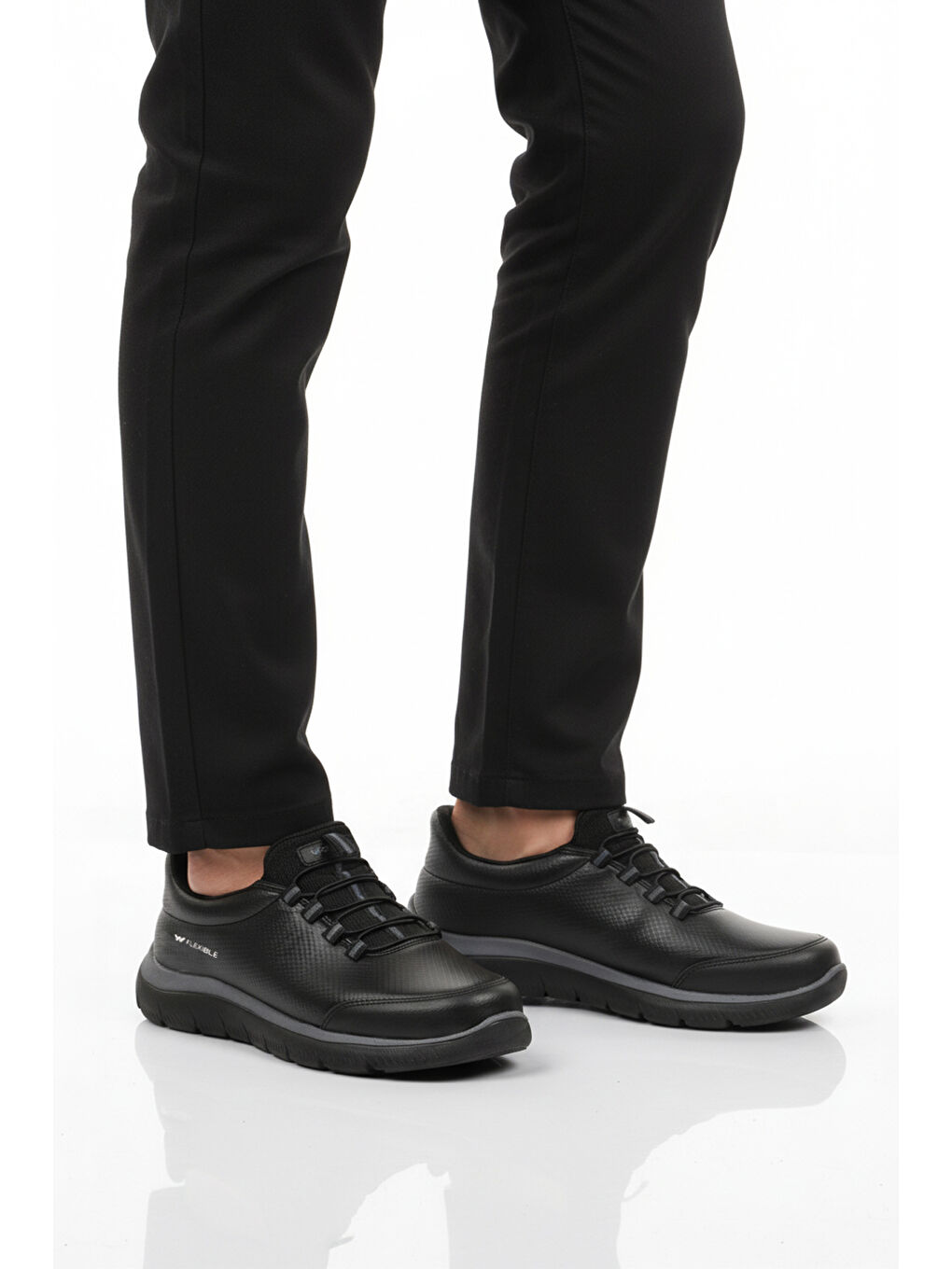 Siyah Bilekten Lastikli Erkek Spor Ayakkabı Flexible Pu M