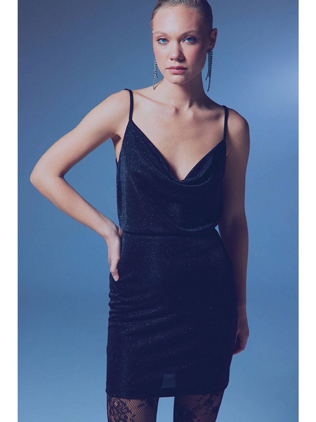 Simli Degaje Yaka Bluz - Siyah-3